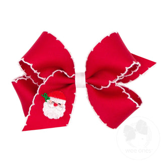 Wee Ones Moonstitch Christmas Embroidered Hair Bow - Medium Red Santa
