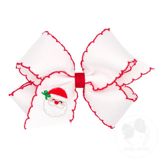 Wee Ones Moonstitch Christmas Embroidered Hair Bow - Medium White Santa