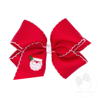 Wee Ones Moonstitch Christmas Embroidered Hair Bow - King Red Santa