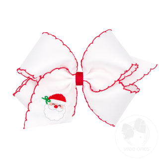 Wee Ones Moonstitch Christmas Embroidered Hair Bow - King White Santa