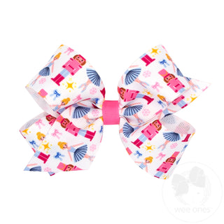 Wee Ones Pink Christmas Print Hair Bow - Medium Nutcracker