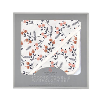 Dahlia Floral Bamboo Hooded Towel and Washcloth Set