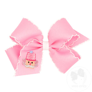 Wee Ones Moonstitch Pink Christmas Embroidered Hair Bow - Medium Nutcracker