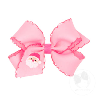 Wee Ones Moonstitch Pink Christmas Embroidered Hair Bow - Medium Pink Santa