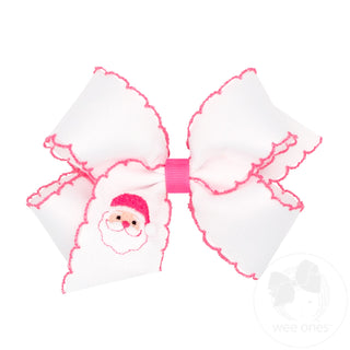 Wee Ones Moonstitch Pink Christmas Embroidered Hair Bow - Medium White Santa