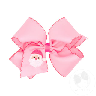 Wee Ones Moonstitch Pink Christmas Embroidered Hair Bow - King Pink Santa