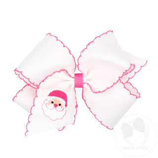 Wee Ones Moonstitch Pink Christmas Embroidered Hair Bow - King White Santa