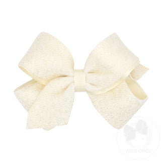 Wee Ones Sparkle Velvet and Grosgrain Underlay Hair Bow - Medium Antique White