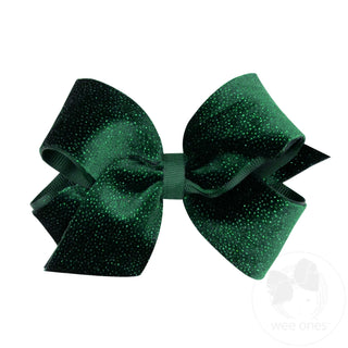 Wee Ones Sparkle Velvet and Grosgrain Underlay Hair Bow - Medium Forest Green
