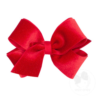 Wee Ones Sparkle Velvet and Grosgrain Underlay Hair Bow - Medium Red
