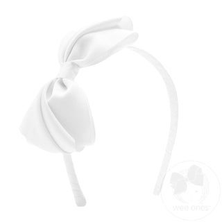 Wee Ones Mini King Pleated Grosgrain Hair Bow Headband - White