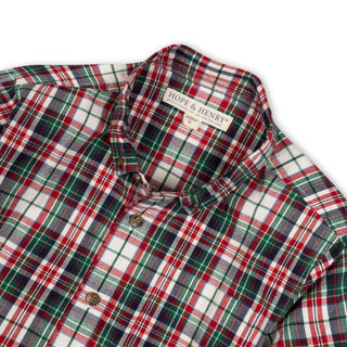 Hope & Henry Multi Holiday Tartan poplin shirt, detail view