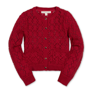 Hope & Henry pointelle cardigan sweater in Red Diamond