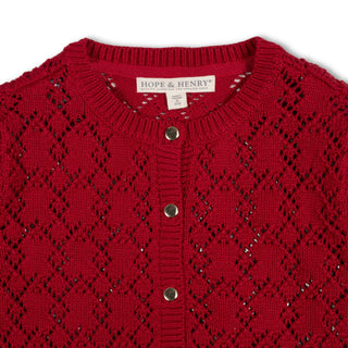 Red Diamond pointelle cardigan sweater, detail view