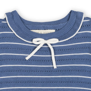 Denim Blue Stripe pleated sweater dress, detail view