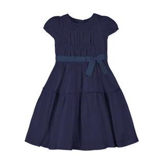 Hope & Henry organic puff sleeve tiered party dress in navy
