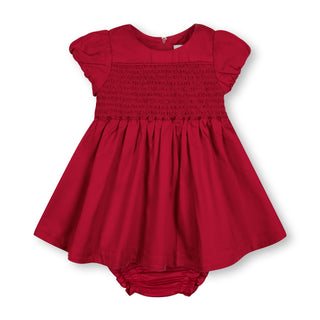 Hope & Henry organic smocked puff sleeve baby dress in red