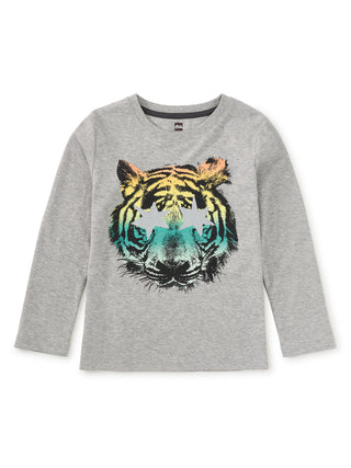 Tea Collection Star Foil Tiger Graphic Tee- Med Heather Grey