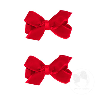 Wee Ones Mini Velvet with Satin Underlay Hair Bow Two Pack - Red