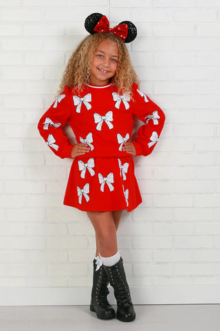 Belle Cher Red White Bow Sweatshirt Set