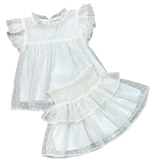 Lulu Bebe White Minki Dot Tiered 2Pc Skirt Set