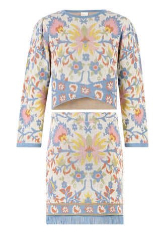 Marlo Kids Elora Sweater Knit Floral 2Pc Mini Skirt & Top Set