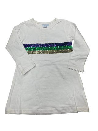 White Sequin Mardi Gras Knit Crewneck Dress