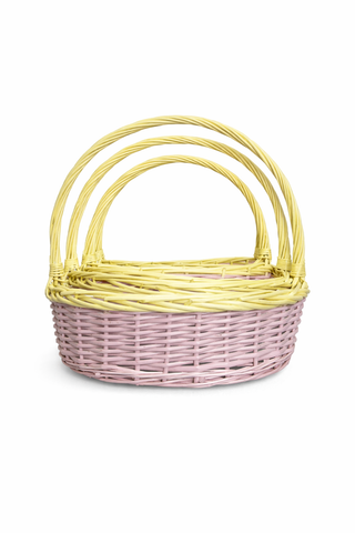 Twisted Rim Painted Willow Oval Easter Basket - Pink/Yellow