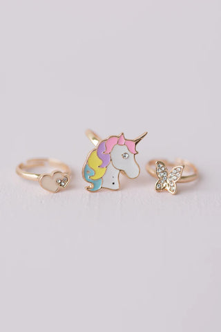 Great Pretenders Boutique Chic 3Pc Butterfly & Unicorn Ring Set