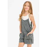 Two Pocket Mineral Wash Overall Romper / Onesie - Charcoal