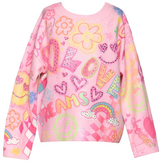 Fun Icon Print Sweater-Pink Multi