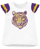 Azarhia Shimmer Ruffle Sleeve Sequin Cheer in Tiger Gameday