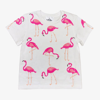 Belle Cher Pink Flamingo Mardi Gras Sequin T-Shirt
