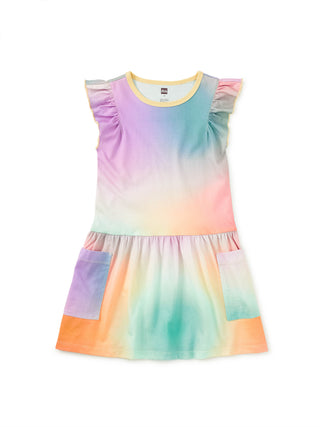 Tea Collection Flutter Sleeve Pocket Dress - Rainbow Gradient