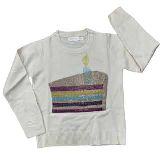 White Birthday Cake Studded Rhinestone Crewneck Sweater