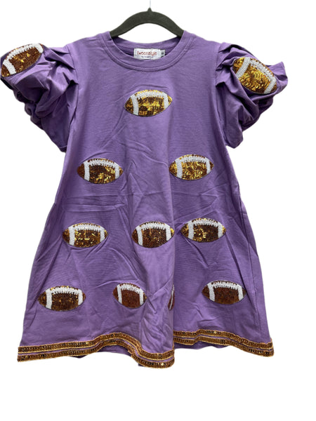 Tweenstyle Lavender Sequin Football Bubble Sleeve A-Line Dress