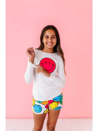 Macaron + Me White Long Sleeve Scoop Tee - Smiley