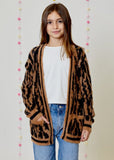 Girls Fuzzy Animal Print Mocha Combo Cardigan