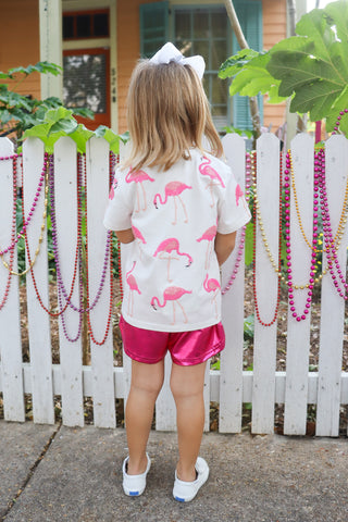 Belle Cher Pink Flamingo Mardi Gras Sequin T-Shirt