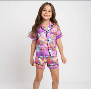Kids Cute Dumpling 2Pc Silky Satin PJ Set