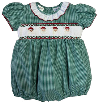 Girl Rosie Santa Smocked Waist Bubble w/ Ruffle Collar