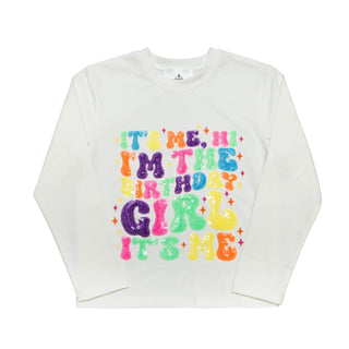 White It’s Me Hi Sequin Birthday Girl L/S Shirt