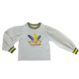 Blended Spirit White Mardi Gras Feather Mask Sweatshirt