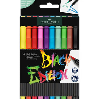 10Pc Felt Tip Brush Pen Black Edition Box