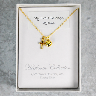 First Communion Gold Cross With Heart Necklace