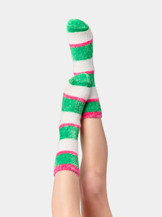 Shiraleah green fuzzy stripe socks with grip soles