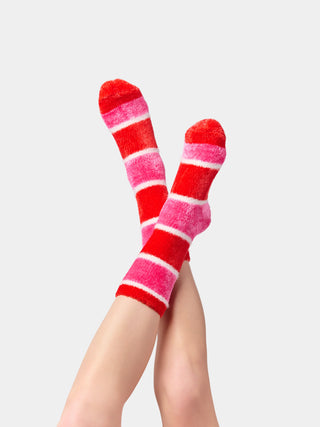 Shiraleah pink fuzzy stripe socks with grip soles