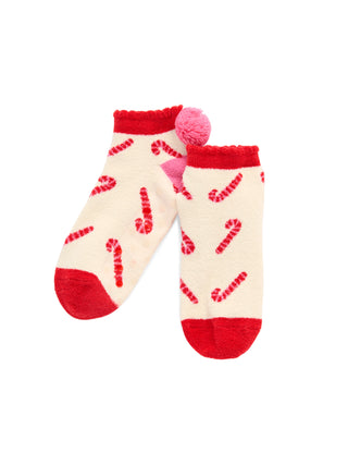 Shiraleah Candy Cane Home Socks in ivory with pom-pom