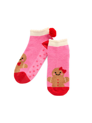 Shiraleah Gingerbread Home Socks in pink with pom-pom