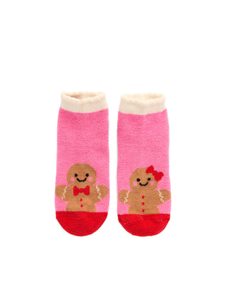 Shiraleah pink gingerbread fuzzy socks with grip soles
